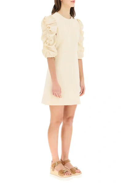 Shop See By Chloé Short Dress With Gathered Sleeves In Beige