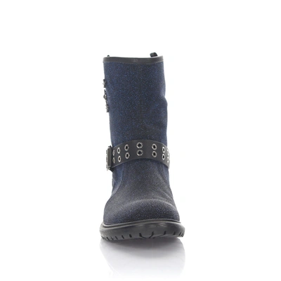 Shop Rossano Bisconti Ankle Boots Calfskin Decorative Buckle Pixelated Blue