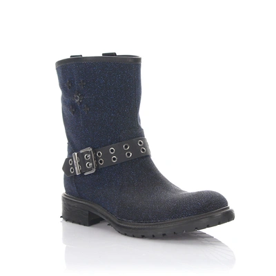 Shop Rossano Bisconti Ankle Boots Calfskin Decorative Buckle Pixelated Blue