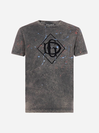 Shop Dolce & Gabbana Logo Spray Print Cotton T-shirt