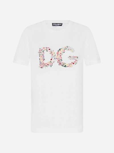 Shop Dolce & Gabbana T-shirt In Cotone Con Logo Floreale