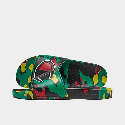 Shop Champion Men's Ipo Camo Slide Sandals In Black/green/scarlet