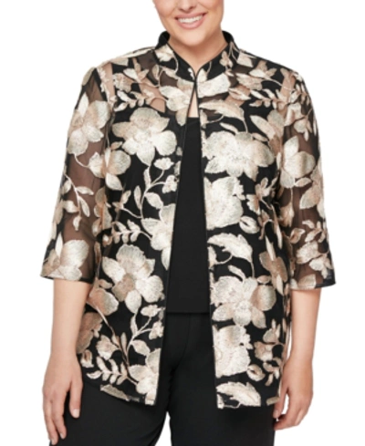 Shop Alex Evenings Plus Size Embroidered Jacket & Top Set In Black/taupe