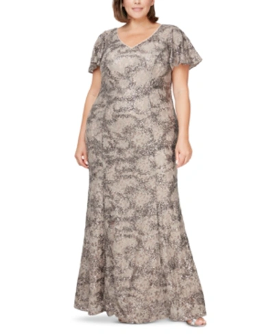 Shop Alex Evenings Plus Size Sequin Lace Gown In Taupe