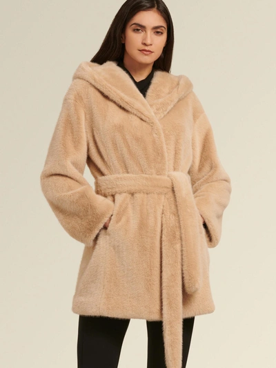 Shop Donna Karan Women's Belted Faux Fur Coat With Hood - In Beige
