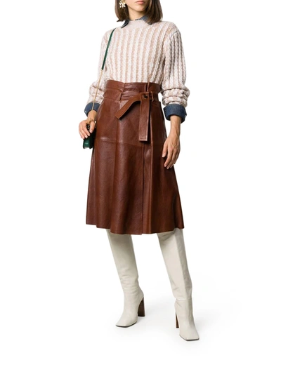 Shop Chloé Flared Skirt With Belt In Brown