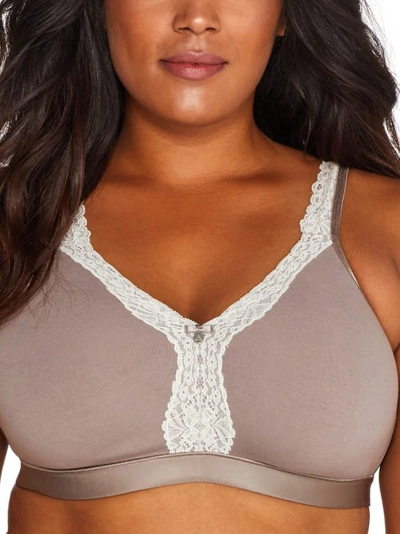 Shop Curvy Couture Cotton Luxe Wire-free Bra In Mauve Grey