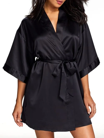 Shop Jezebel Kimono Satin Robe In Black