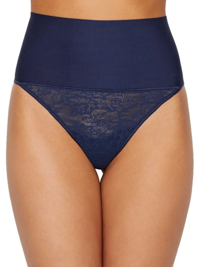 Shop Maidenform Tame Your Tummy Lace Thong In Navy