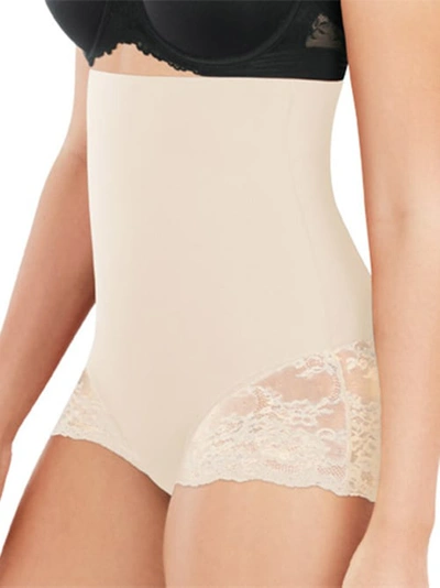 Shop Maidenform Tame Your Tummy High-waist Lace Brief In Transparent,nude