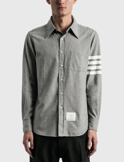 Shop Thom Browne 4-bar Chambray Shirt In Grey