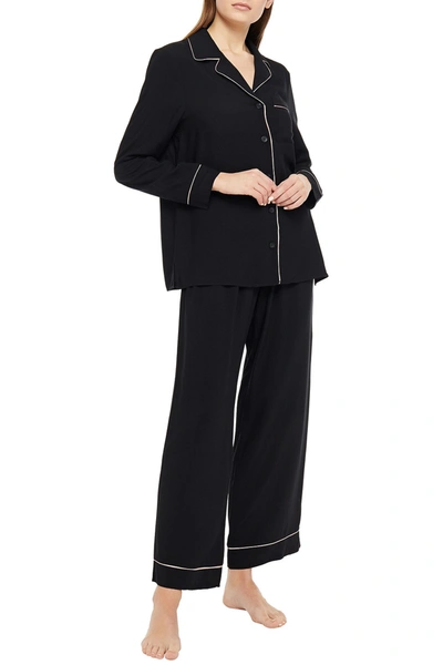 Shop Cosabella Bella Luxe Washed-twill Pajama Set In Black