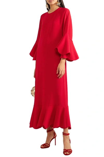 Shop Valentino Ruffled Crepe Gown In Red