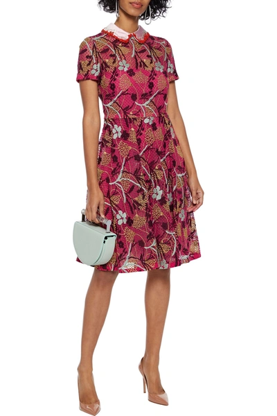 Shop Valentino Embroidered Cotton-blend Guipure Lace Dress In Fuchsia