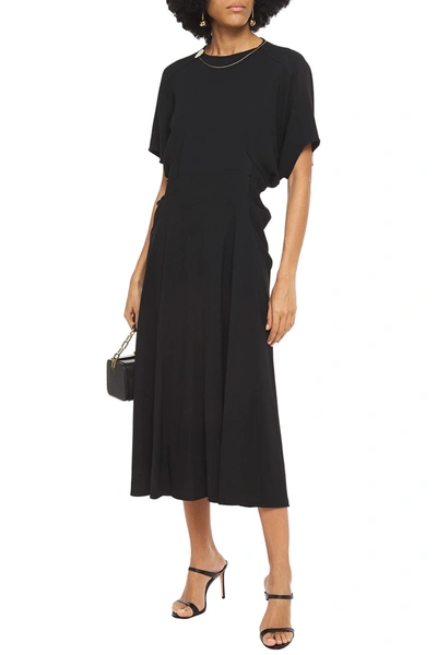 Shop Victoria Beckham Chain-embellished Pleated Cady Midi Dress In Black