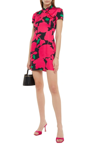 Shop De La Vali Suki Appliquéd Floral-print Satin Mini Dress In Fuchsia