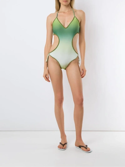 Shop Amir Slama Crochet Gradient One-piece In Green