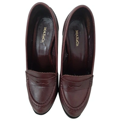 Pre-owned Max & Co Leather Flats In Burgundy