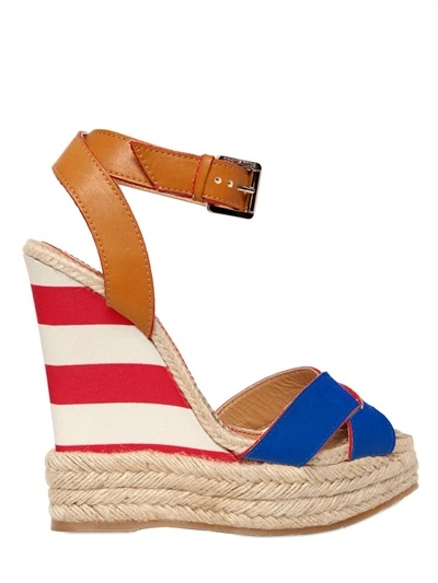 Shop Dsquared2 Canvas & Leather Espadrille Wedges In Light Blue/tan