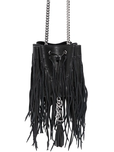 Saint Laurent Monogramme Bourse Mini Fringed Leather Bucket Bag In Black ModeSens