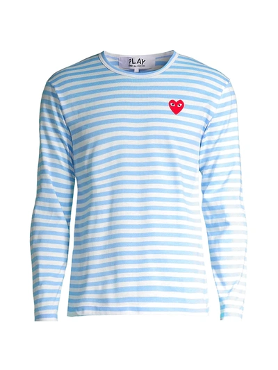 Shop Comme Des Garçons Men's Striped Long-sleeve Top In Blue