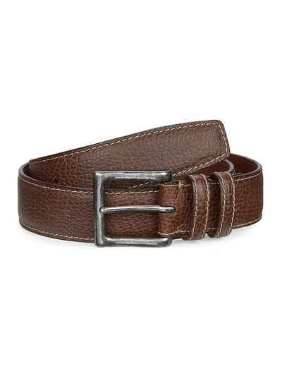 Shop Saks Fifth Avenue Men's Collection Saddle Stitch Leather Belt In Brown