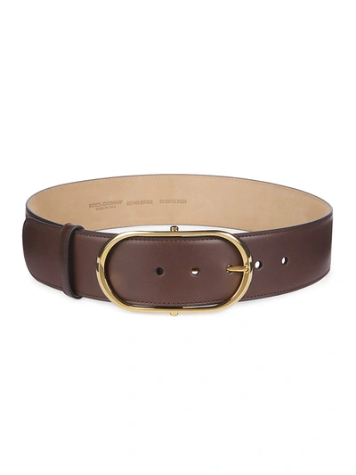 Shop Dolce & Gabbana Belt In Cowhide With Oval Buckle In Dark Brown