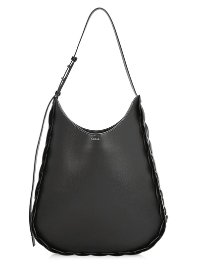 Shop Chloé Large Darryl Leather Hobo Bag In Black