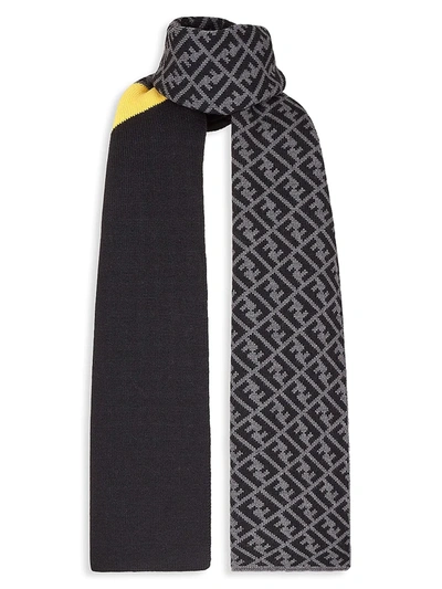 Shop Fendi Diagonal Ff Logo Wool Scarf In Grey Black Yellow