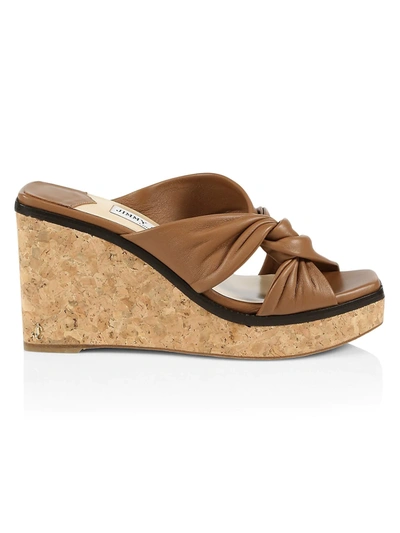 Shop Jimmy Choo Women's Narisa Leather Platform Wedge Mules In Cuoio