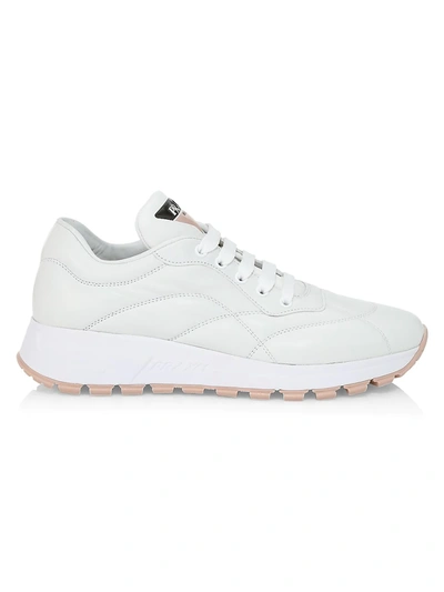 Shop Prada Logo Leather Sneakers In White