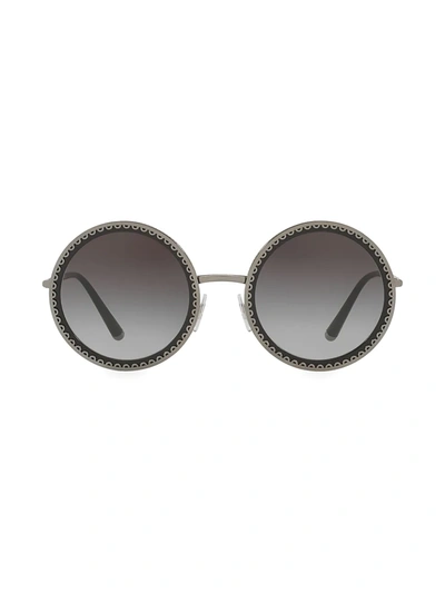 Shop Dolce & Gabbana 53mm Round Scallop Sunglasses In Dark Gunmetal