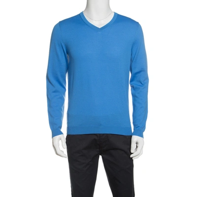 vredig Voorafgaan persoon Pre-owned Boss By Hugo Boss Blue Extra Fine Merino Wool Slim Fit Baku-b  Sweater M | ModeSens