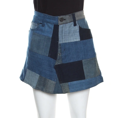 Pre-owned Zadig And Voltaire Indigo Washed Denim Jell Patch Deluxe Mini Skirt L In Blue