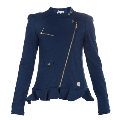 Pre-owned Roberto Cavalli Angels Navy Blue Frill Detail Biker Jacket 8 Yrs