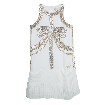 Pre-owned Roberto Cavalli Angels White Sequin Embellished Pleated Dress 10 Yrs