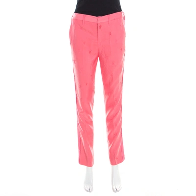 Pre-owned Zadig And Voltaire Deluxe Rose Pink Pomelo Star Jacquard Straight Trousers S