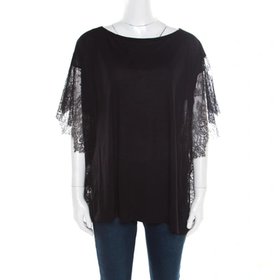 Pre-owned Paul And Joe Paul & Joe Black Melange Knit Lace Paneled Kimono Sleeve Oversized Top S