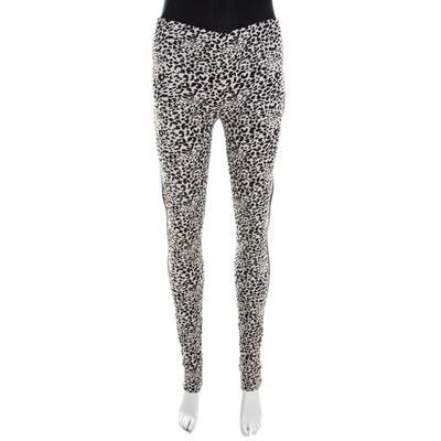 Pre-owned Zadig And Voltaire Monochrome Leopard Patterned Jacquard Pharell Leggings M In Black