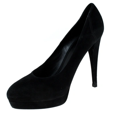 Pre-owned Saint Laurent Black Suede Platform Pumps 40