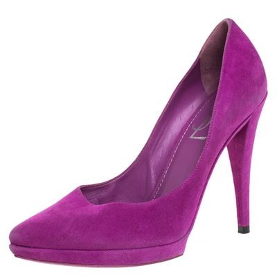 Pre-owned Saint Laurent Purple Suede Janis Platform Pumps 37.5