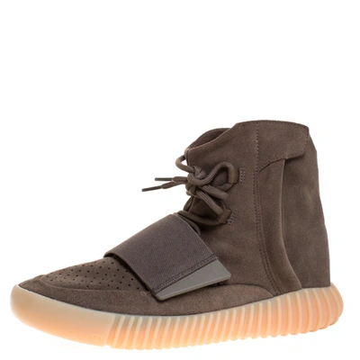 Pre-owned Yeezy X Adidas Yeezy By Adidas Boost 750 Brown Suede Leather Glow In The Dark High Top Sneakers Size 42.5