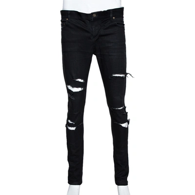 Pre-owned Saint Laurent Black Denim Distressed D02 Skinny Jeans M