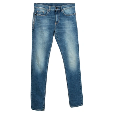 Pre-owned Saint Laurent Indigo Faded Effect Denim Skinny Jeans S In Blue