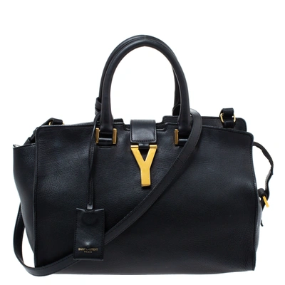 Pre-owned Saint Laurent Black Leather Small Cabas Y-ligne Tote