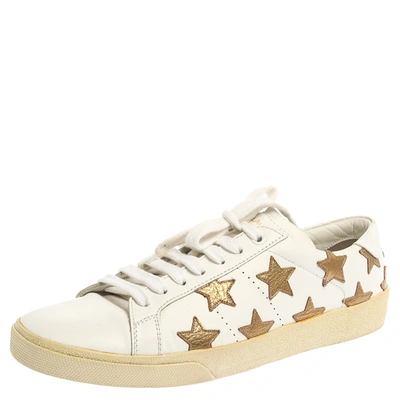 Pre-owned Saint Laurent White/gold Leather Star Court Classic California Sneakers Size 40