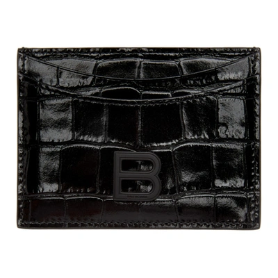 Shop Balenciaga Black Croc Hourglass Card Holder In 1000 Black