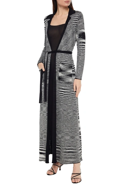 Shop Missoni Belted Sequin-embellished Metallic Crochet-knit Cardigan In Black