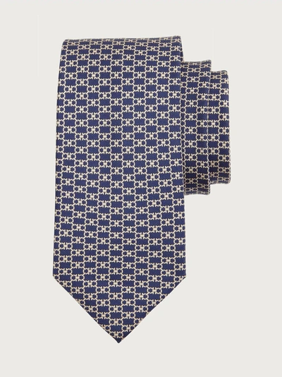 Shop Ferragamo Gancini Print Silk Tie In Blue
