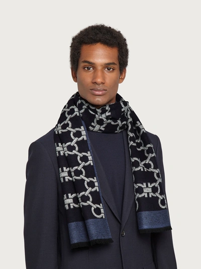 Ferragamo Gancini Pattern Knitted Scarf In Blue